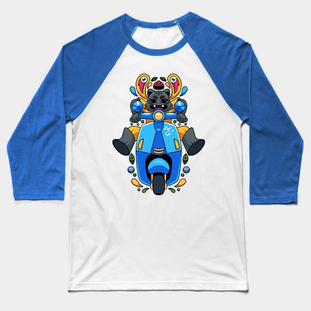 Cat Riding Scooter Baseball T-Shirt by yellowline